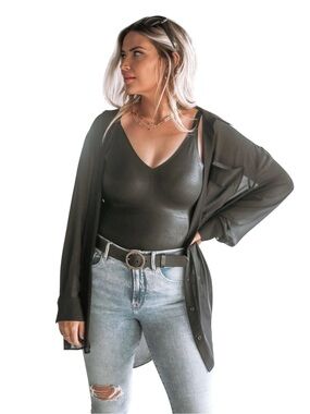Knix Papaya Box Thong Bodysuit Faux‎ Leather Shine Bra Black Women’s Large